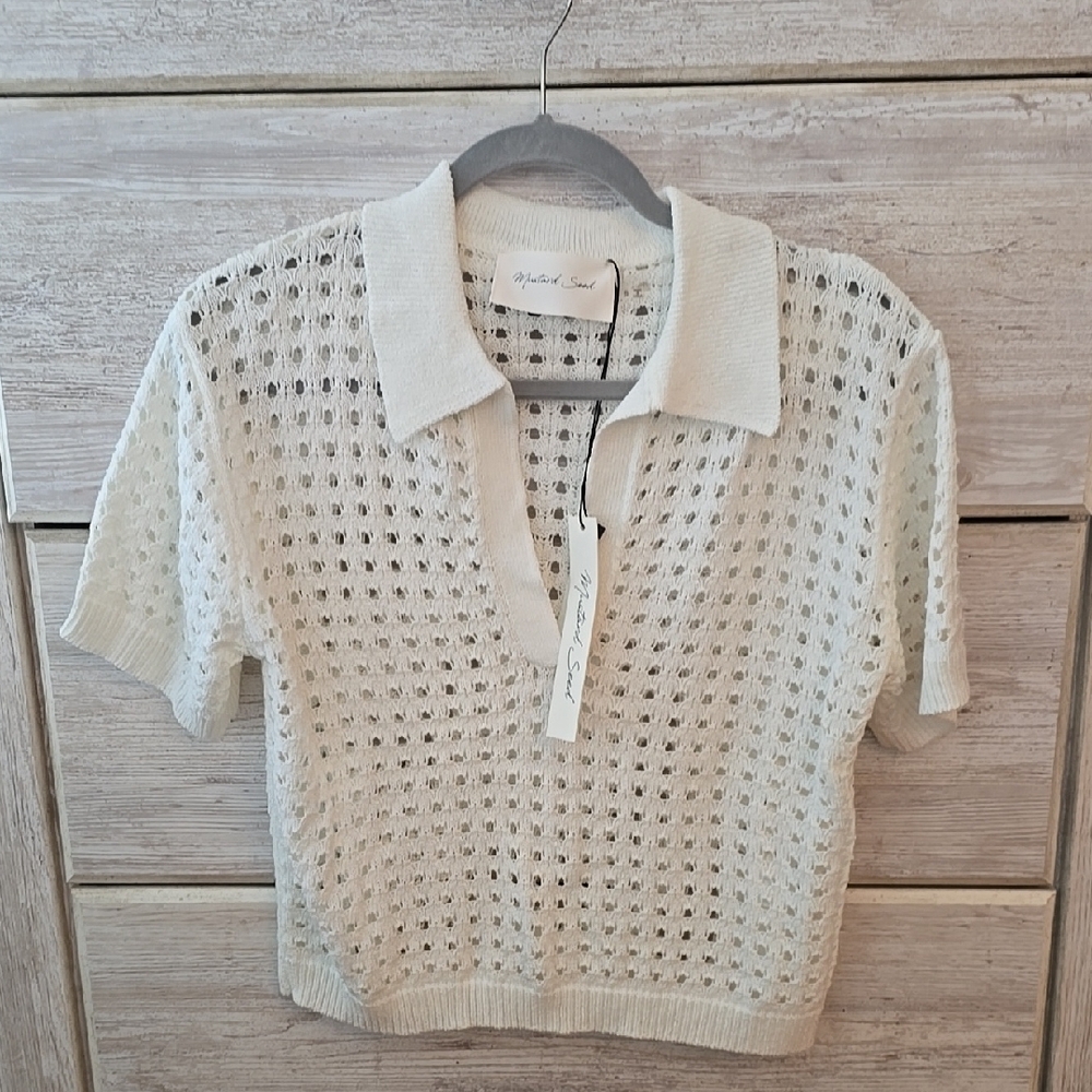 White Knit Collared Top